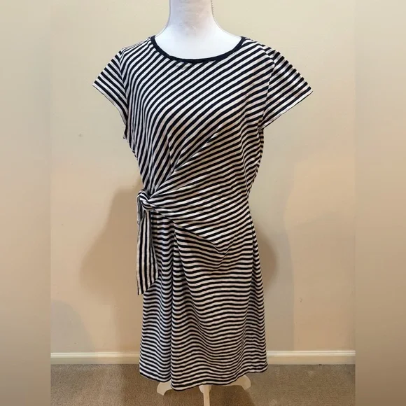 Talbots Classic Striped Black and Navy Cotton Pullover Dress - Picture 1 of 8